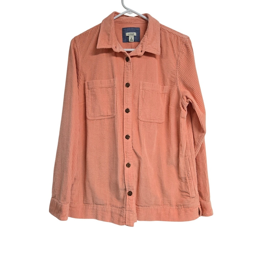 LL Bean Corduroy‎ Button Down Jacket Classic Coral Orange 100% Cotton Women's M